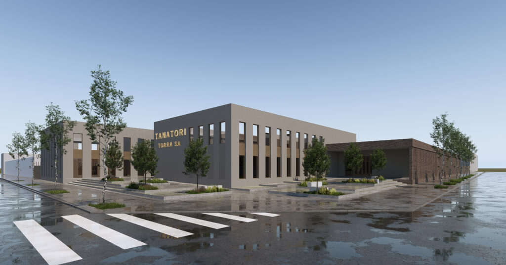 Exterior del nuevo tanatorio de Sabadell diseñado por NEXT Arquitectura para Torra SA, un edificio contemporáneo con fachadas claras, aperturas verticales y espacios verdes pensados para acompañar a las personas.